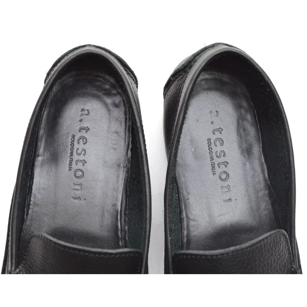 Men A. Testoni York Black Driving Mocs Loafers 10 M